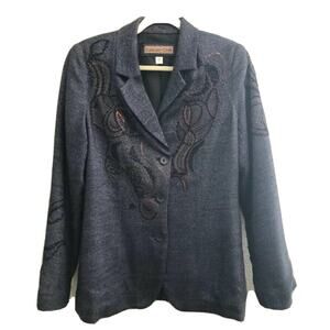 Coldwater Creek 8 Embellished Bronze Sequins Embroidery Blue Jacket Blazer #4605